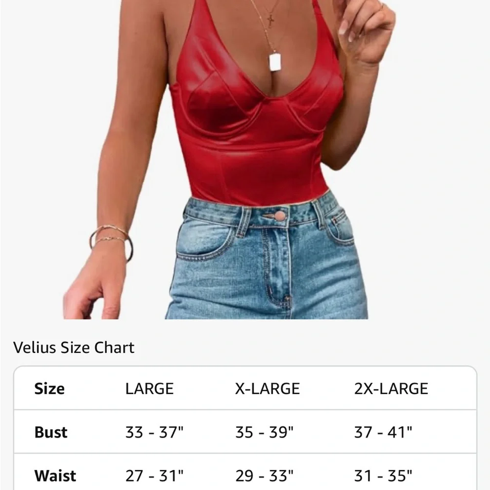 Red Satin Bodysuit - Picture 2 of 3